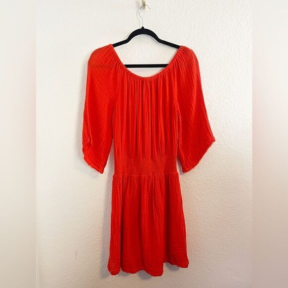 Michael Stars Fernanda smocked waist Dress in Orange NWT small - Picture 4 of 8